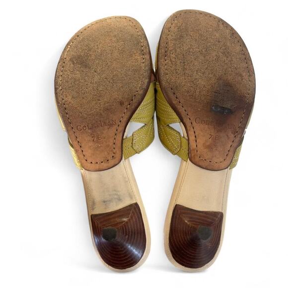 90's‎ VINTAGE COLE HAAN GREEN LEATHER KITTEN SANDALS HEELS SLIDES SZ. 7. - Picture 8 of 8